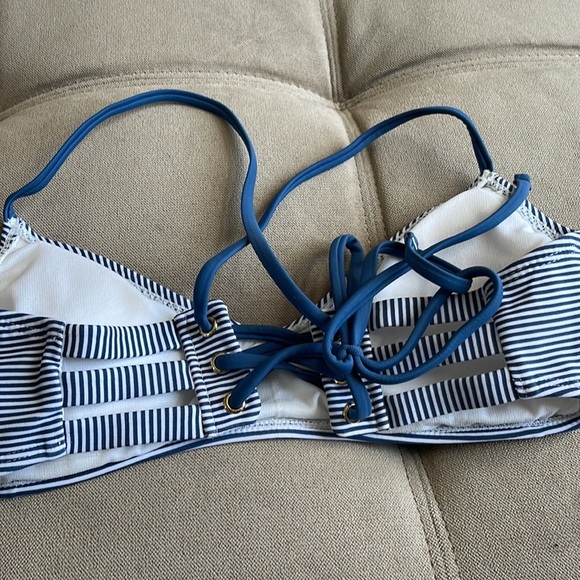 Blue Striped Lace-Up Bikini Top Size M - Picture 5 of 6